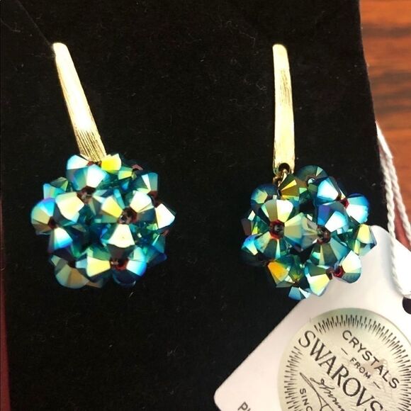 Swarovski Crystals Gold Plated Sphere Earrings - Picture 1 of 8